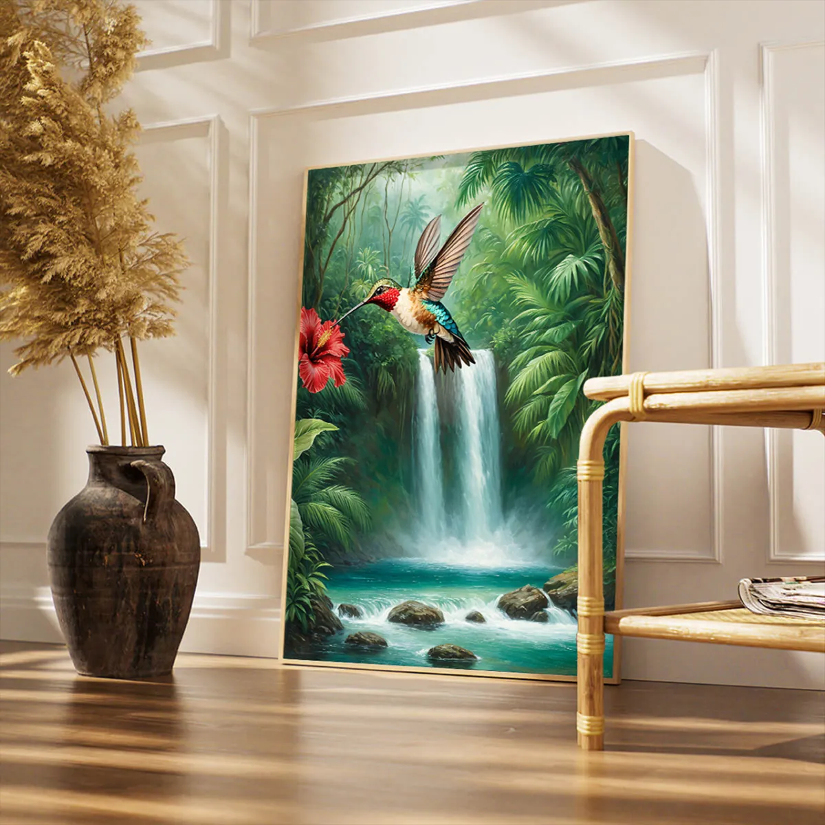 Tropical hummingbird illustration designed for large wall displays