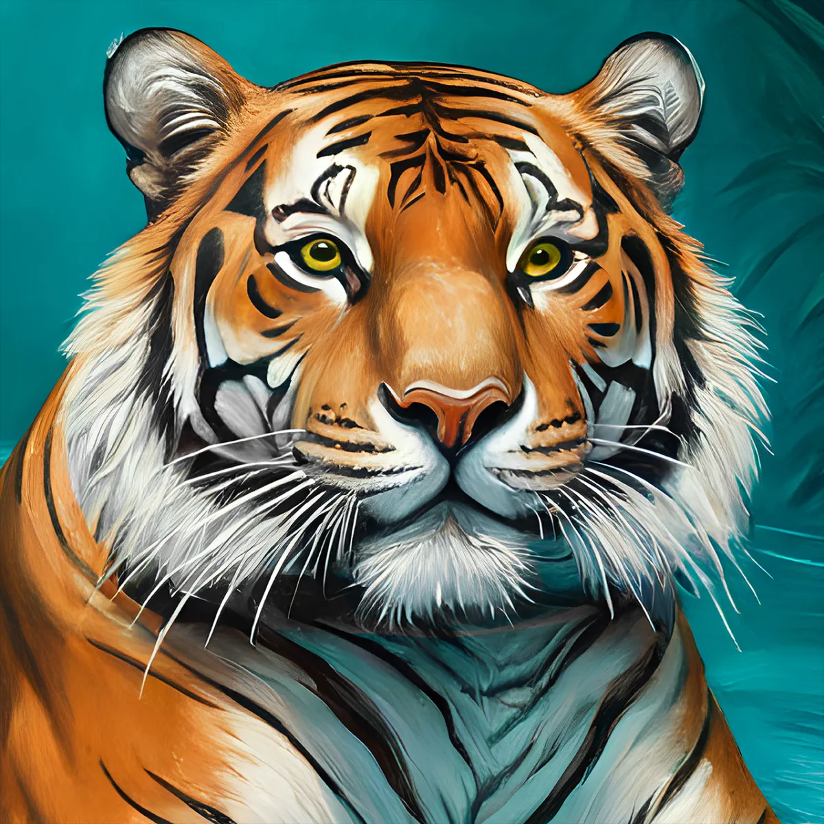 Tiger portrait illustration in a tropical jungle environment