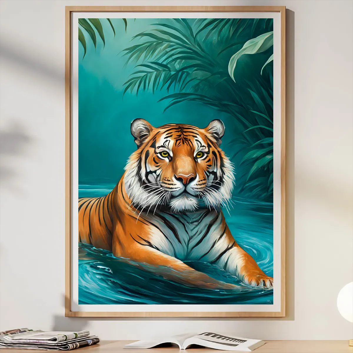 Tropical tiger portrait in a lush jungle setting
