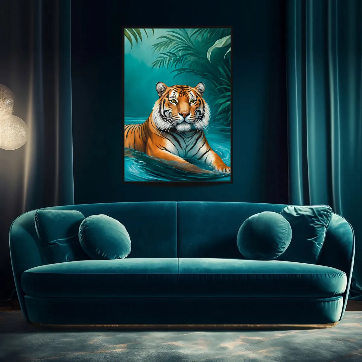 Close-up tiger artwork with detailed fur and intense gaze