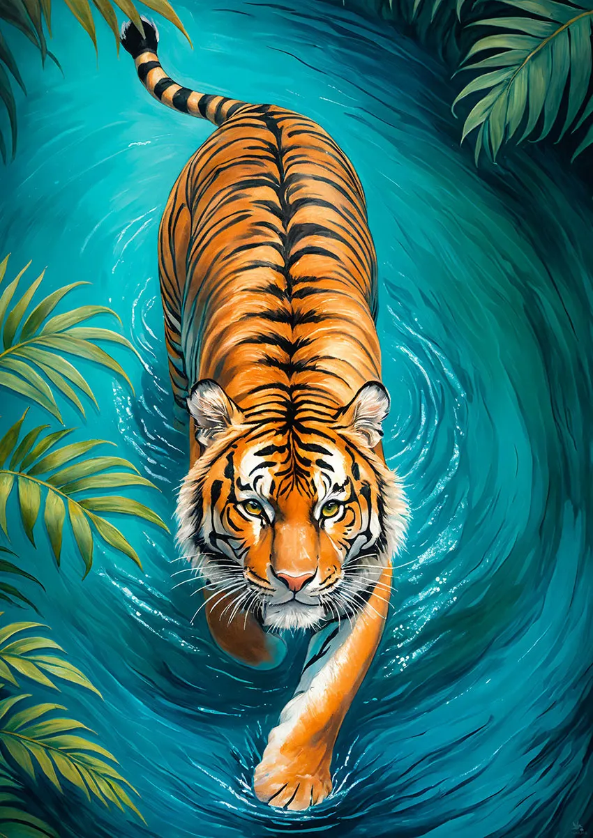 Tiger illustration printable, fine art poster A0