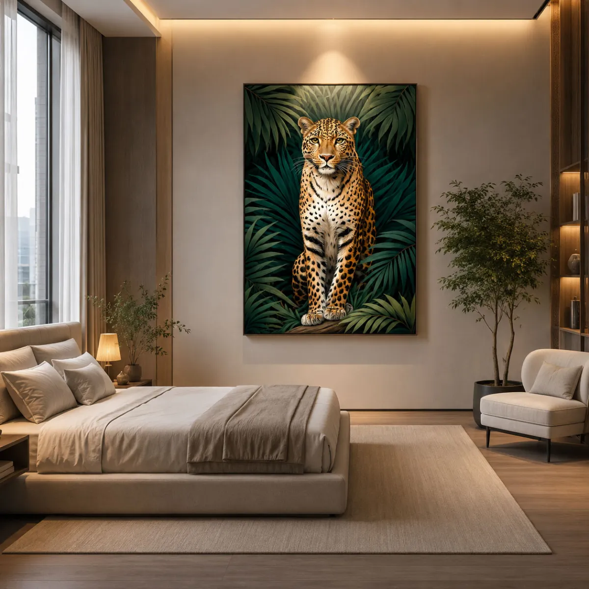 Emerald jungle leopard artwork for modern interiors