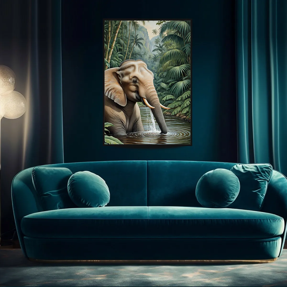 Majestic elephant portrait in lush rainforest setting