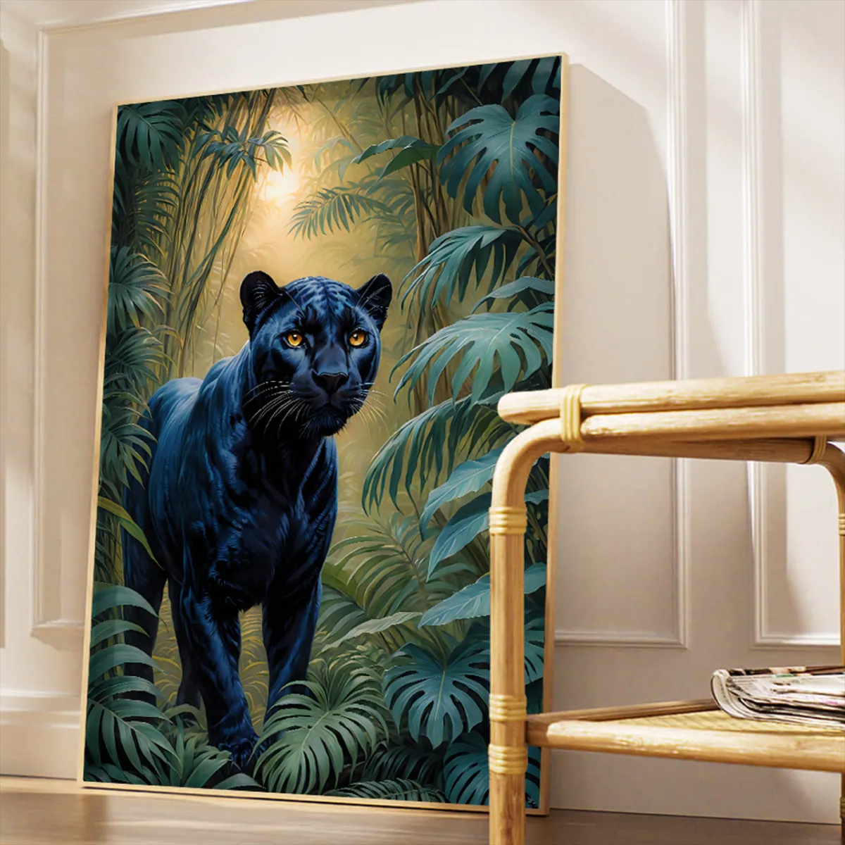 Tropical big cat artwork with cinematic rainforest ambiance