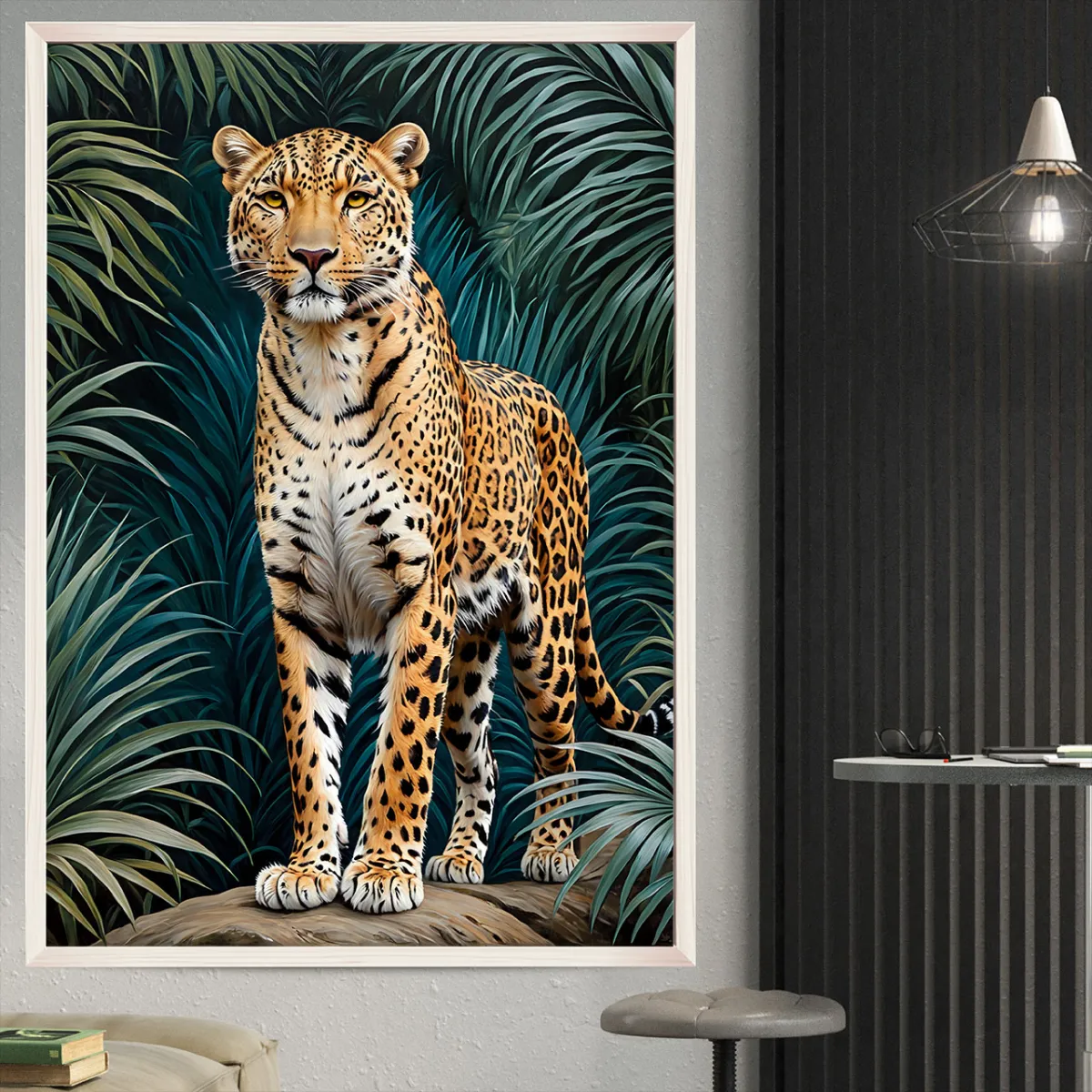 Luxury leopard wall art featured in an elegant living space 