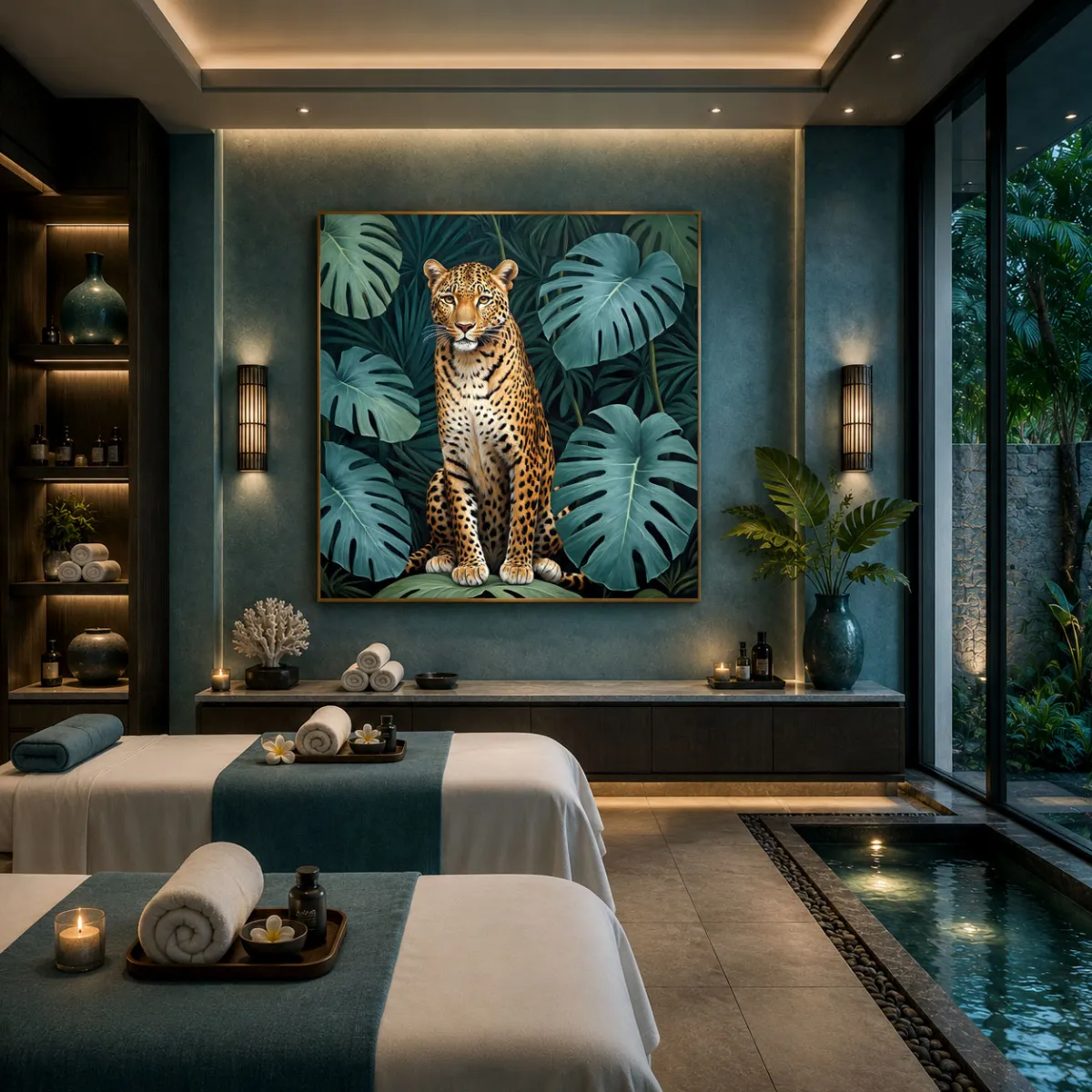 Luxury spa featuring The Pause XXL leopard artwork