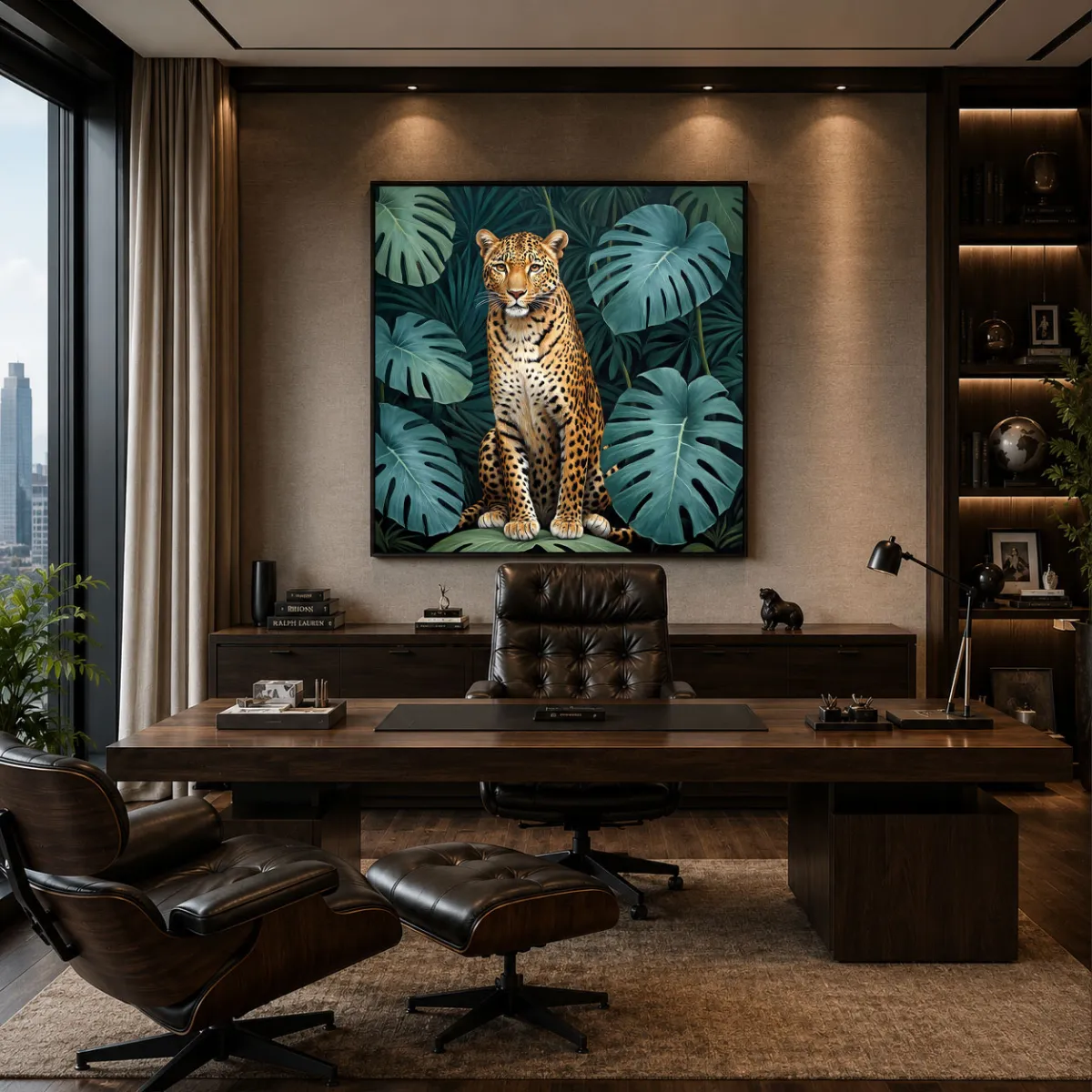 Executive office displaying The Pause XXL leopard artwork