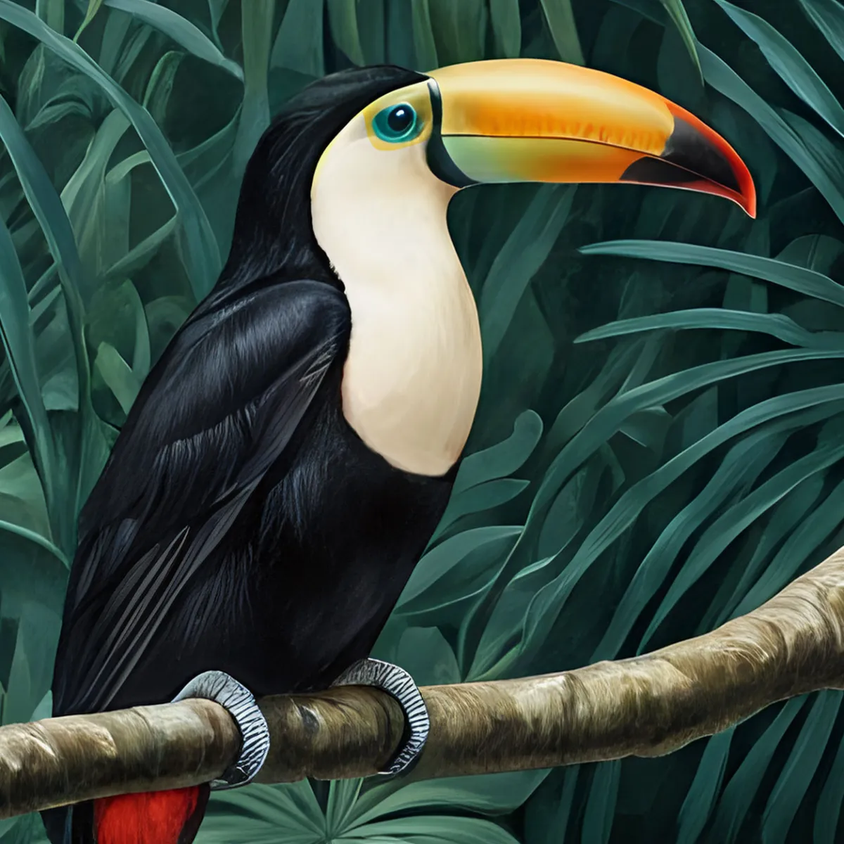 Close-up of Toco Toucan Sanctuary rainforest artwork showing fine details