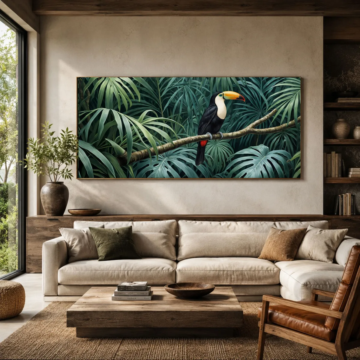  Toco Toucan Sanctuary panoramic wall art in modern luxury living room