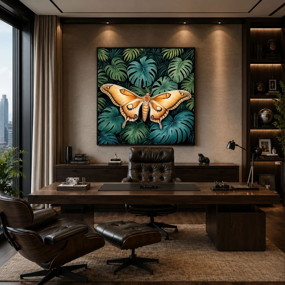 Executive office displaying the Silent Wings XXL square artwork.