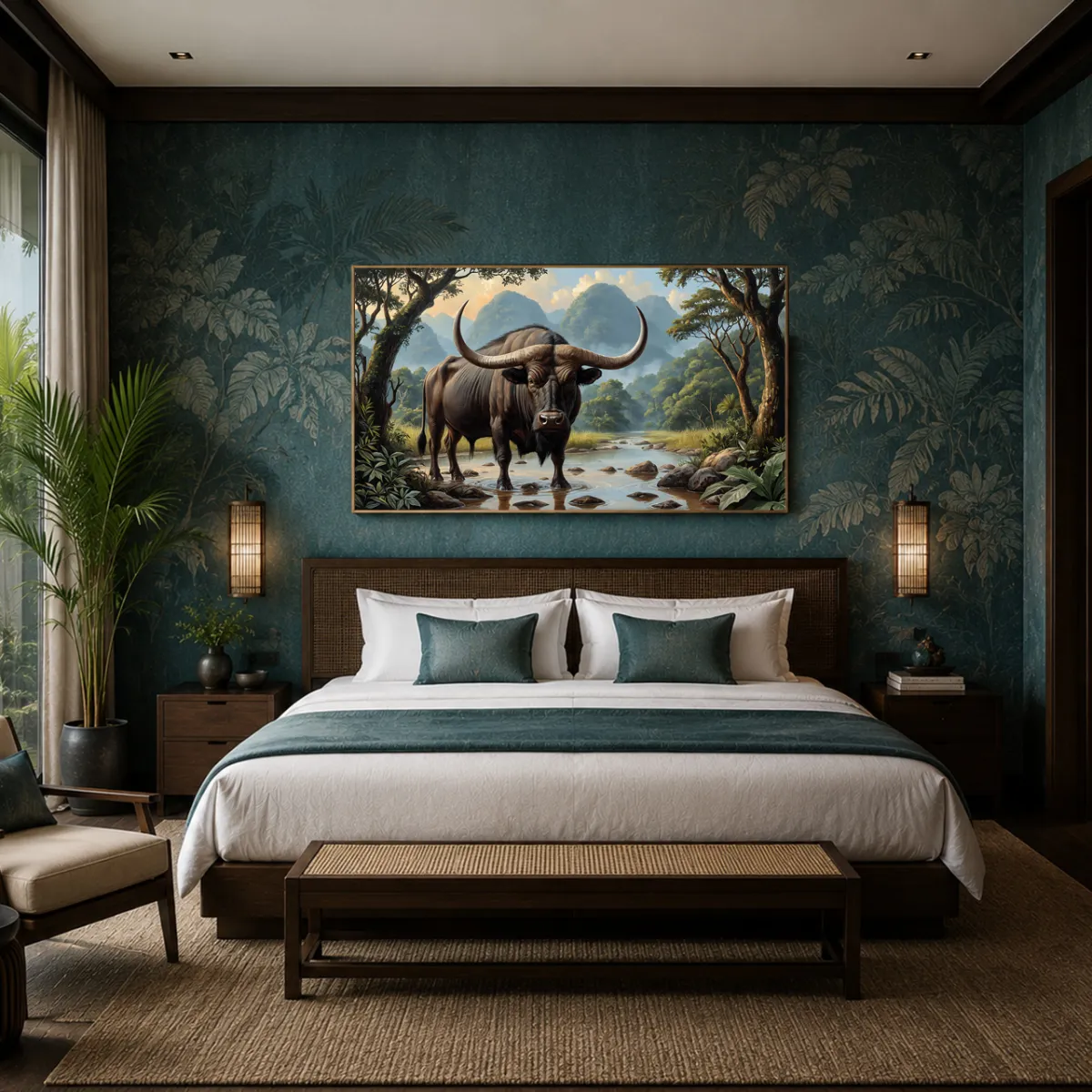Luxury hotel suite featuring Buffalo Unbound panoramic wall art