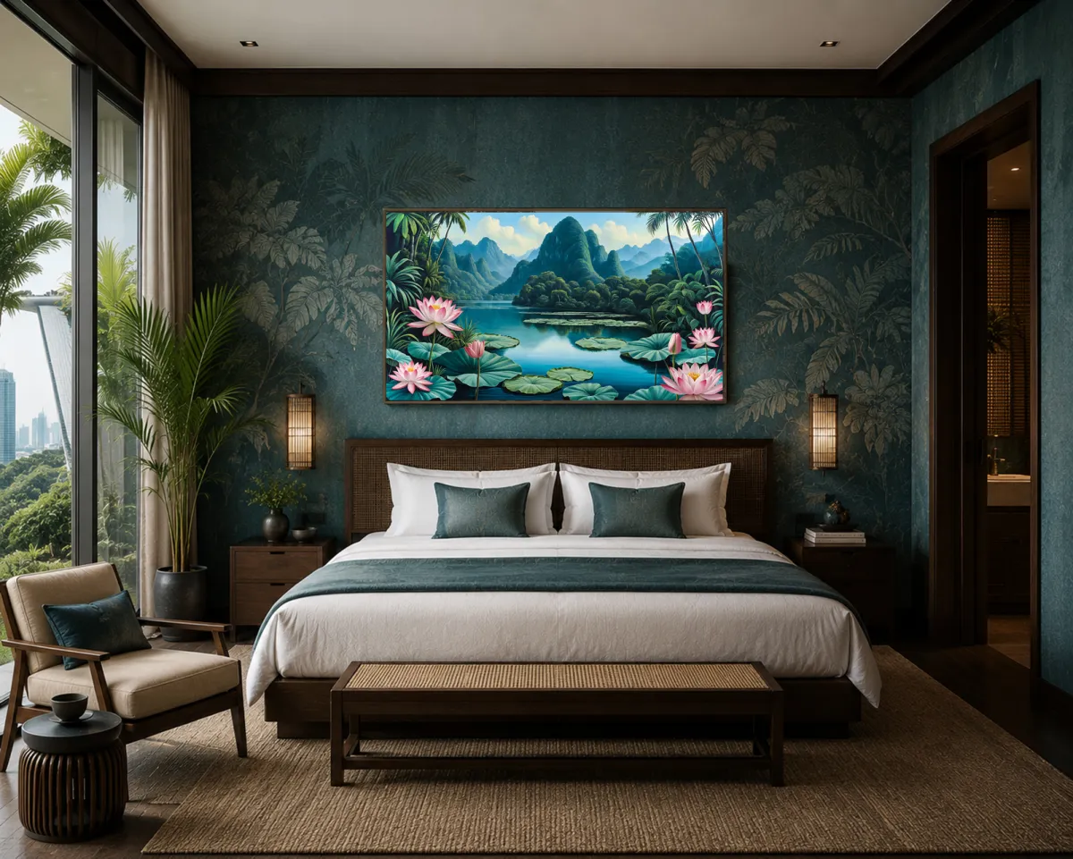 TAMAJAD Uncharted Eden panoramic artwork in hotel suite