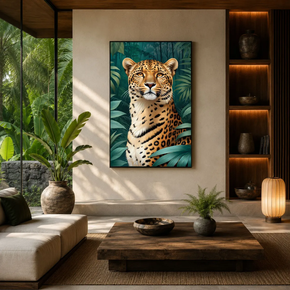 Jungle leopard wall art in natural tones