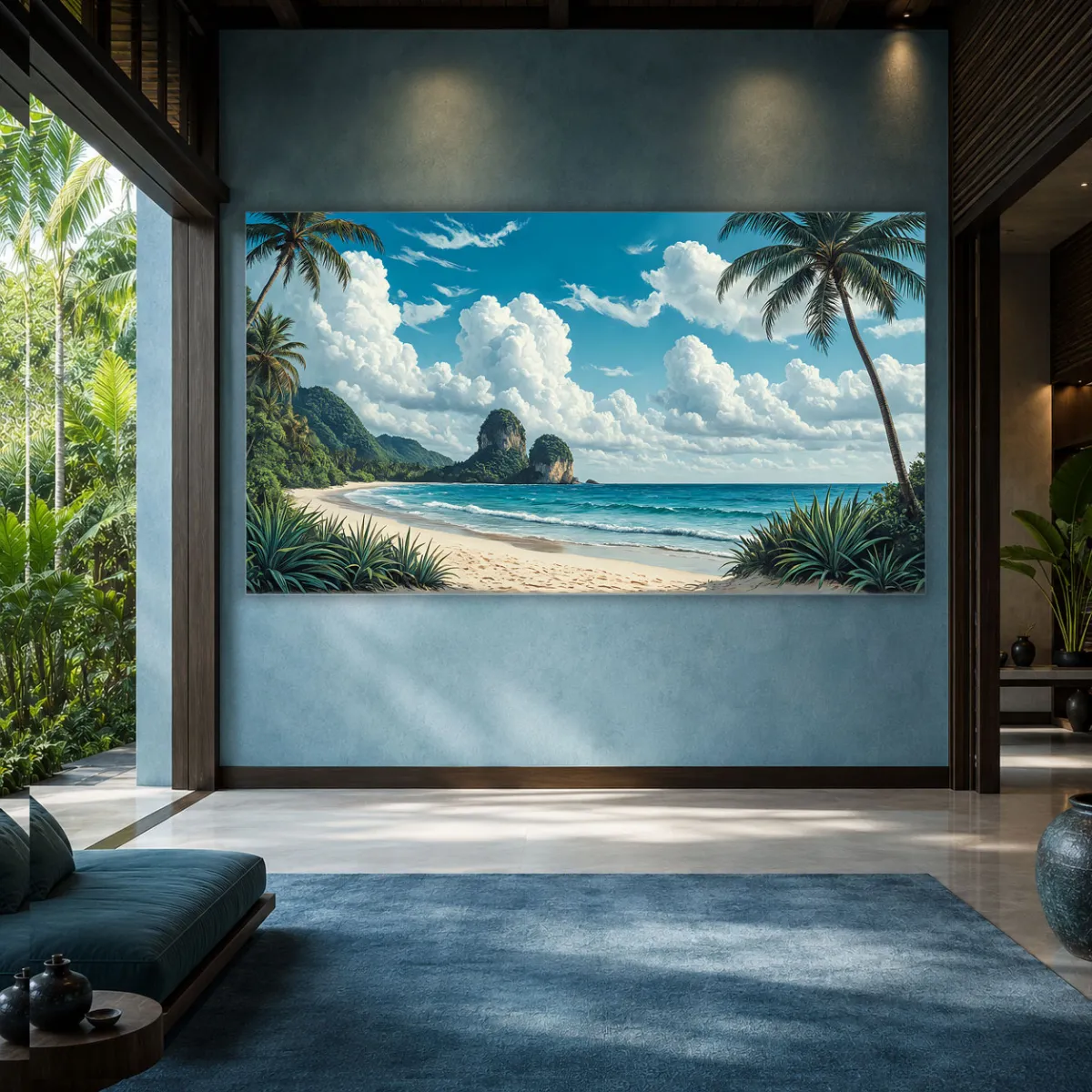 Tropical beach wall art in a tropical luxury interior