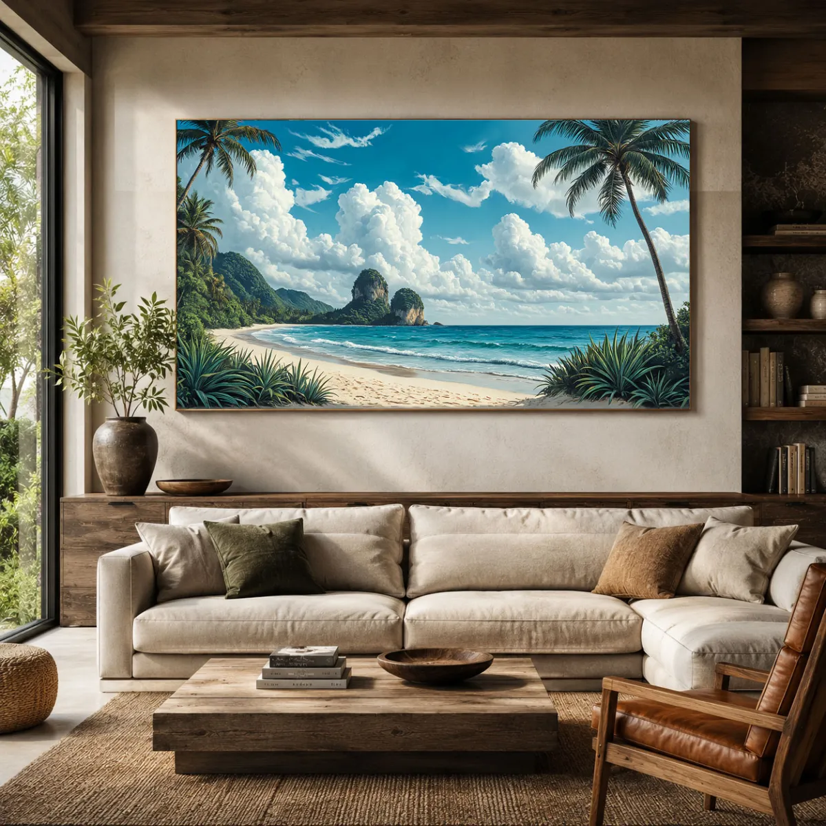 Tropical beach wall art in a luxury tropical villa