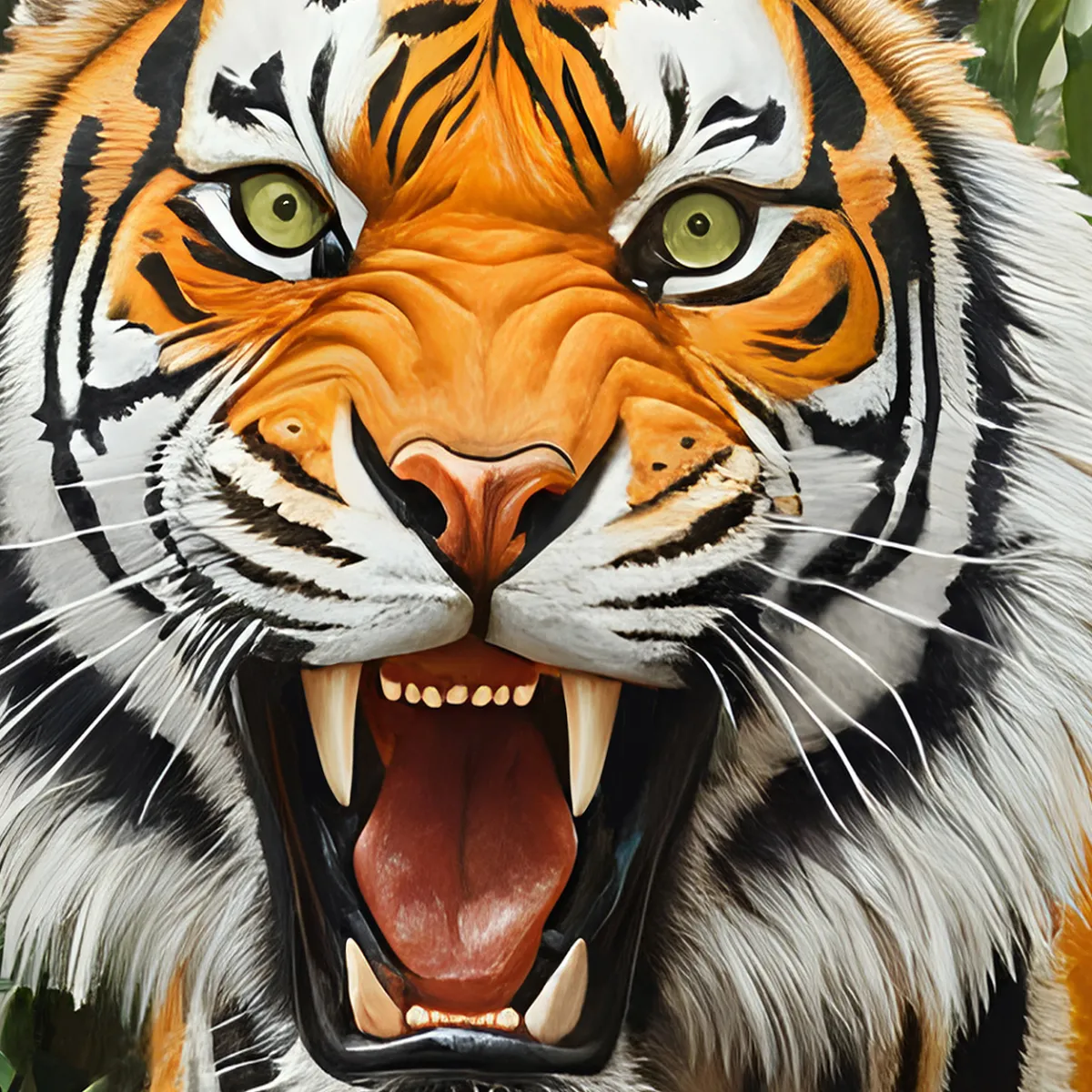 Close-up of TIGER’S DOMAIN roaring tiger artwork by TAMAJAD