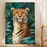 Leopard walking through dense jungle foliage wall art