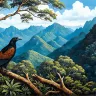 Greater Coucal bird in tropical jungle panoramic wall art