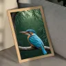 Kingfisher wall art mockup in contemporary jungle interior