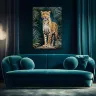 Tropical leopard artwork featured in a contemporary living room