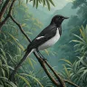 Luxury contemporary residence showcasing the TAMAJAD “Oriental Magpie-Robin” vertical tropical wildlife artwork.