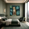     Luxury bedroom featuring The Pause XXL leopard artwork