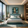 Designer bedroom with The Pause XXL wildlife artwork