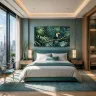   Toco Toucan Sanctuary framed artwork in elegant teal bedroom