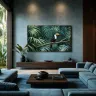 Toco Toucan Sanctuary luxury wall art in modern teal living room