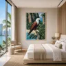Luxury hotel suite with tropical coastal eagle artwork