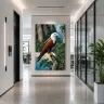 Luxury office lobby featuring tropical eagle wall art