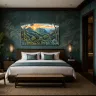 Luxury bedroom featuring THE GOLDEN HOUR OF EDEN tropical landscape wall art