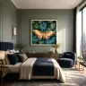     Elegant bedroom showcasing the Silent Wings XXL square wall art.