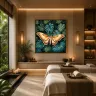 Five-star spa interior displaying the Silent Wings Atlas moth artwork.
