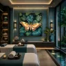 Luxury wellness spa featuring the Silent Wings XXL Atlas moth artwork.