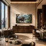Asian Buffalo wall art displayed in a luxury restaurant dining room