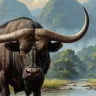 Close-up of Buffalo Unbound Asian Buffalo panoramic wall art