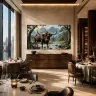 Buffalo Unbound panoramic artwork in an upscale restaurant interior