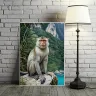 Crab-Eating Macaque Fine Art Print leaning against a white brick wall for interior styling