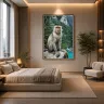 Bedroom    Curious Encounter tropical monkey wall art displayed in a luxury contemporary bedroom