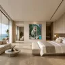 Crab-Eating Macaque Wall Art displayed in a luxury tropical living room by TAMAJAD