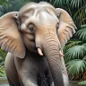 RIVER-TITAN elephant emerging through a tropical river surrounded by lush rainforest foliage