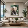 RIVER-TITAN elephant artwork displayed in a luxury contemporary living room.