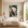 Large RIVER-TITAN elephant artwork enhancing a bright contemporary bedroom