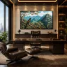 Exotic Greater Coucal bird artwork with lush mountain forest