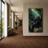 Black Panther XXL wall art displayed in a luxury hotel corridor, creating a striking focal point with tropical rainforest elegance.