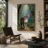 Clouded leopard wall art in an elegant contemporary living room, luxury tropical wildlife artwork