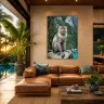 Museum-quality Crab-Eating Macaque wall art for a luxury tropical bedroom overlooking the sea