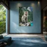 Curious Encounter Crab-Eating Macaque wall art in a contemporary designer entrance hall