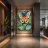 Large Atlas moth wall art by TAMAJAD decorating a contemporary luxury hotel corridor with minimalist architecture